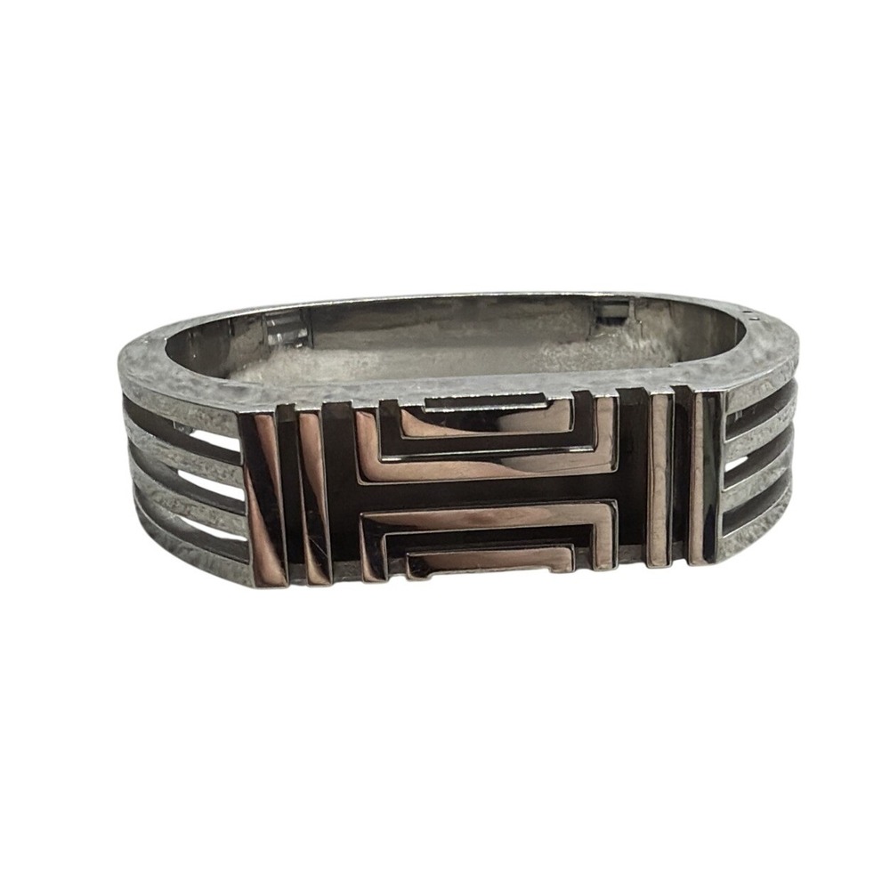 Tory Burch Silver Toned Fitbit Wrap Bracelet cuff Metal Hinged Fitness